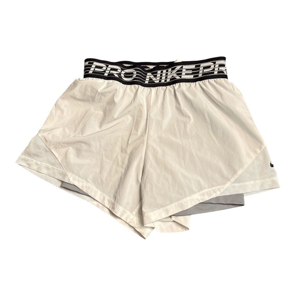 Nike Pro Shorts Womens Small White/ Gray Dri-Fit Running Workout Breathable